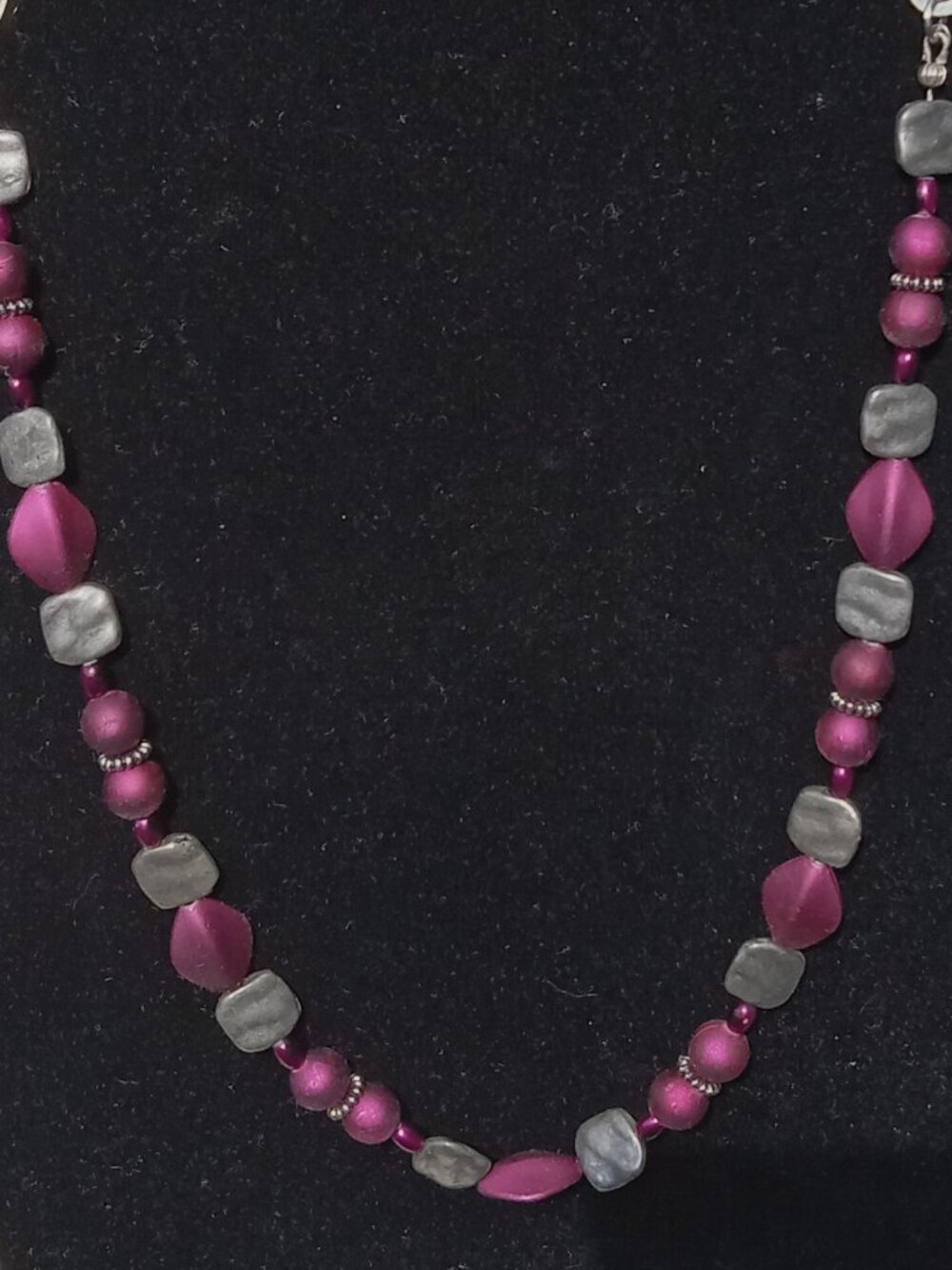 Hand-made 29" Purple and Silvertone Necklace